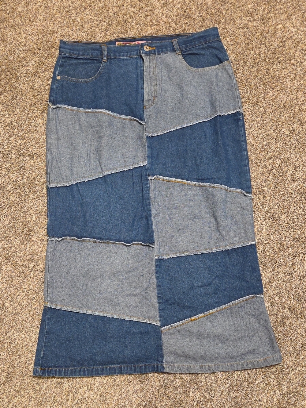 Vintage MEANDYOU Patchwork 100% Cotton Denim Maxi Skirt - Size XL